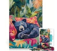 Ours endormi dans Un Paradis Tropical Puzzle de 1000 pièces pour Adolescents Jeu de logique Léger et Relaxant Découpe précise Cadeau Classique 38x52cm