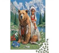 Ours et Fille en Costumes amérindiens 1000 Pièces, Puzzle Impossible pour Adultes, Cadeaux, pour Enfants70x50cm/1000pcs