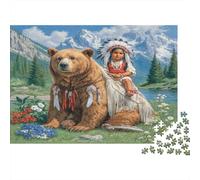 Ours et Fille en Costumes amérindiens | pour Adultes || 1000pcs (75x50cm) Puzzles Jeux ÉduChatifs Puzzles De Décoration Intérieure