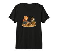 Ours et Raton Laveur sciant du Bois - Jolis Travailleurs forestiers T-Shirt Haut de Gamme