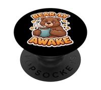 Ours fatigué Amusant en Train de Boire du café PopSockets PopGrip Adhésif