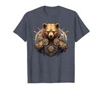 Ours Faune Animal Nature Steampunk T-Shirt, Homme, Bleu Chiné, M