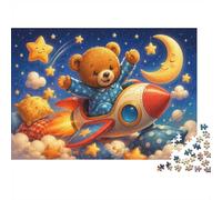 Ours Fusée Lune 1000 Pièces Mini Puzzle pour Adolescents Relaxant | 52x38cm Carton Décor De La Maison Découpe Précise Cadeau D'anniversaire Détente