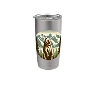 Ours grizzli debout avec scène de montagne Gobelet isotherme en acier inoxydable double paroi