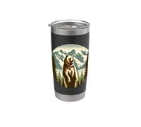 Ours grizzli debout avec scène de montagne Gobelet isotherme en acier inoxydable double paroi