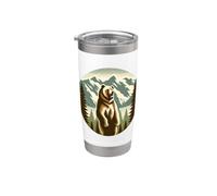Ours grizzli debout avec scène de montagne Gobelet isotherme en acier inoxydable double paroi