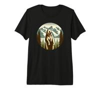 Ours grizzli Debout avec scène de Montagne T-Shirt Haut de Gamme