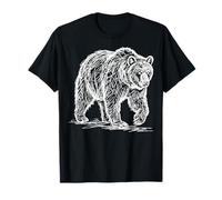Ours Grizzly Dessin Au Trait Forêt Randonneur Campeur T-Shirt