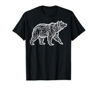 Ours Grizzly Dessin Au Trait Forêt Randonneur Campeur T-Shirt