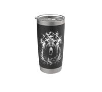 Ours grizzly en course comme un style de dessin artistique noir et blanc Gobelet isotherme en acier inoxydable double paroi