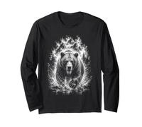 Ours Grizzly en Course comme Un Style de Dessin Artistique Noir et Blanc Manche Longue