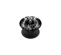 Ours Grizzly en Course comme Un Style de Dessin Artistique Noir et Blanc PopSockets PopGrip Adhésif