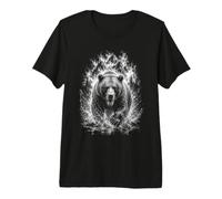 Ours Grizzly en Course comme Un Style de Dessin Artistique Noir et Blanc T-Shirt Haut de Gamme