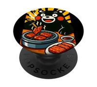 Ours Heureux profitant d'un délicieux Barbecue festin avec Baguettes PopSockets PopGrip Adhésif