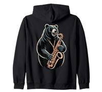 Ours Jouant du Saxophone Jazz Musicien Sweat à Capuche