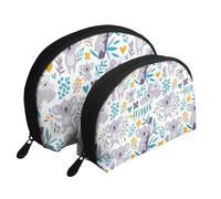 Ours Koala Mignons et Fleurs, Trousse de Maquillage Coquille Femme Petit Porte-Monnaie Trousse de Toilette Trousse à cosmétiques 2 pièces