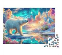 Ours Marche sur la Glace près du château Puzzle De 1000 Pièces Polar Bear Pattern Jeu De Puzzle Familial pour Toutes Les Âges 52x38cm/1000pcs