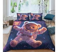 Ours Mignon Parure De Lit Housse De Couette Imprimé Microfibre Ensemble De Literie 3D Animaux d'art Housse De Couette avec Taies d'oreiller 3 Pièces pour Enfants Filles Garçon King（220x240cm）