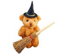 Ours Miniature d'halloween | Décoration d'halloween Miniature en Peluche | Accessoire de scène de Bureau avec Balai pour Table de Nuit, Salle d'évasion, dortoir, étagère, Table à Manger