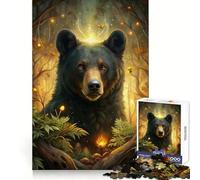 Ours Mystique dans la forêt enchantée Puzzle de 1000 pièces pour Adultes Jeu de logique Fine Amusant et Silencieux Bords Nets Cadeau mémorable (38x52cm)