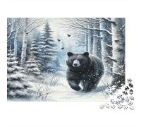 Ours Noir en Promenade hivernale : Ours Noir coloré se promenant dans Une forêt enneigée. Puzzle de 1000 pièces (38 x 26 cm) pour Adultes, idéal pour Le cérébral et l'éducation. Jeu Classique.