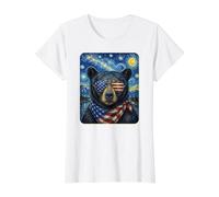 Ours Noir Portant des Lunettes Drapeau américain T-Shirt Graphique avec Valeur