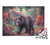 Ours Noir sous Le Ciel éclairé de Lune Faune Sauvage Puzzle Défi pour Adultes, 1000 Pièces Jeux Éducatifs Puzzle, Idéal en Cadeau Et Décoration De Maison 52x38cm/1000pcs