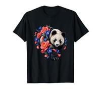 Ours Panda avec camélias Corail et gentianes saphirs T-Shirt