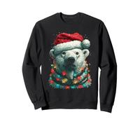 Ours Polaire avec lumières de Noël et Bonnet de Père Noël d'hiver Sweatshirt