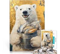 Ours Polaire avec Poisson Puzzles pour Adolescents 1000 pièces Compétition de Vitesse Manuelle Une œuvre d'art 38x26cm
