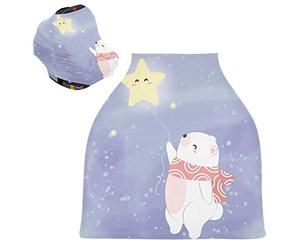 Ours Polaire Blanc Étoile Volante Housse de Canopée pour Poussette,Siège de Voiture pour Bébé Dais Siège Auto Couverture D'Allaitement Pare-Soleil Respirant Extensible pour Bébé