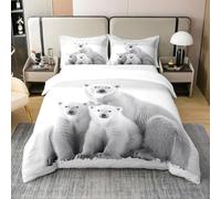 Ours Polaire Coton Housse de Couette,3D Ours Polaire Imprimé Literie Set,Enfants,Adultes,Ours Polaire Famille Parure de Lit,Animaux Mignons Couvre Lit 140x200 Chambre,Décor À La Maison,Blanc