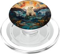 Ours Polaire Coucher de Soleil en vitrail Style mosaïque PopSockets PopGrip pour MagSafe