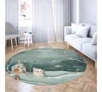 Ours Polaire d’Hiver Rond Cercle Tapis pour Chambre à Coucher Moderne Dessin animé Ferme Lavable Non antidérapant Tapis Rond pour entrée Chambre d’Enfant 200cm