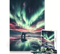 Ours Polaire dans Un Ciel d'aurores boréales Puzzle de 1000 pièces pour Adolescents Jeu de logique Solide Amusant et paisible Découpe de précision Cadeau Exceptionnel (38x26cm)