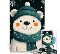 Ours Polaire d'hiver avec Bonnet et écharpe Puzzle de 1000 pièces Jeu de réflexion Découpe de Haute précision Défi Amusant pour Passer Le Temps (38x52cm)