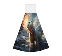 Ours polaire en hiver Serviette portable à suspendre en velours super absorbant Serviette de cuisine pour enfants adultes salle de bain cuisine serviette suspendue