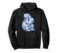 Ours Polaire Floral Delft Art Chinoiserie Bleu Toile Fleurs Sweat à Capuche