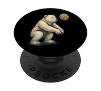 Ours Polaire Jouant au Volley-Ball s'accroupissant et frappant la Balle PopSockets PopGrip Adhésif