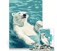Ours Polaire nageant dans l'eau Bleue Puzzle pour Adolescents 1000 pièces Jeu de réflexion Relaxant et Amusant Cadeau touchant (50x75cm)
