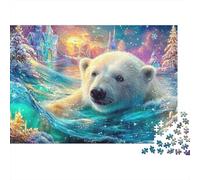 Ours Polaire nageant dans Les Vagues glacées Puzzle De 1000 Pièces Polar Bear Pattern Élément Essentiel pour Les Soirées De Jeux en Famille, Adultes Et Enfants 70x50cm/1000pcs