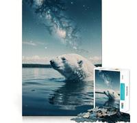 Ours Polaire nageant dans l'espace Puzzle Cosmique 1000 pièces Cadeau pour Adultes Jeu de logique Stimulant et apaisant Bords Nets (50x75cm)