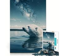 Ours Polaire nageant dans l'espace Puzzle Cosmique de 1000 pièces pour Adolescents Jeu de réflexion et de Calme Qualité supérieure Cadeau de Noël (38x26cm)