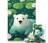 Ours Polaire nageant dans Un étang Puzzle de 1000 pièces pour Adultes Jeu de réflexion Joie familiale Découpe de précision Joli Cadeau (50x75cm)