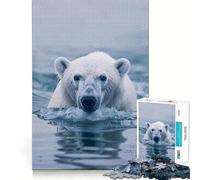 Ours Polaire nageant Puzzle de 1000 pièces pour Adultes Cadeau logique Jeu de réflexion Découpe précise Cadeau élégant (50x75cm)