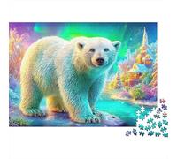 Ours Polaire par Un Flux d'aurora Magique Puzzle De 1000 Pièces Polar Bear Pattern Parfait pour Les Soirées De Jeux, Adultes Et Enfants 70x50cm/1000pcs