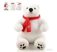 Ours Polaire Peluche, Animal en Peluche Blanc Réaliste avec Écharpe Rouge, Doux Ours Arctique à Câliner, 15/20/25/30cm, Cadeau Anniversaire Noël pour Enfants Garçons Filles, Décoration Chambre Bébé