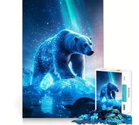 Ours Polaire sous aurores boréales Puzzle de 1000 pièces pour Adolescents Jeu de logique et de réflexion Simple et Amusant Bords Lisses Cadeau élégant (50x75cm)