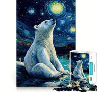 Ours Polaire sous Un Ciel étoilé Puzzle de 1000 pièces pour Adolescents Puzzle Facile à Assembler et à découper pour Les vœux du Père Noël (38x26cm)
