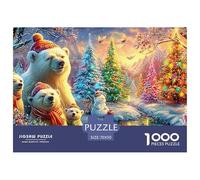 Ours Polaires, Arbres décorés et Bonhomme de Neige Puzzle De 1000 Pièces Christmas Style Parfait pour Les Soirées De Puzzle en Famille, Adultes Et Enfants 70x50cm/1000pcs
